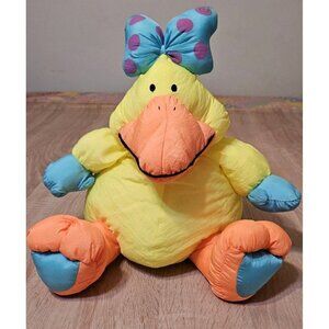 1990 Stuffins Lumpy's Gang Yellow Neon Duck Stuffed Animal Nylon Plush 15"